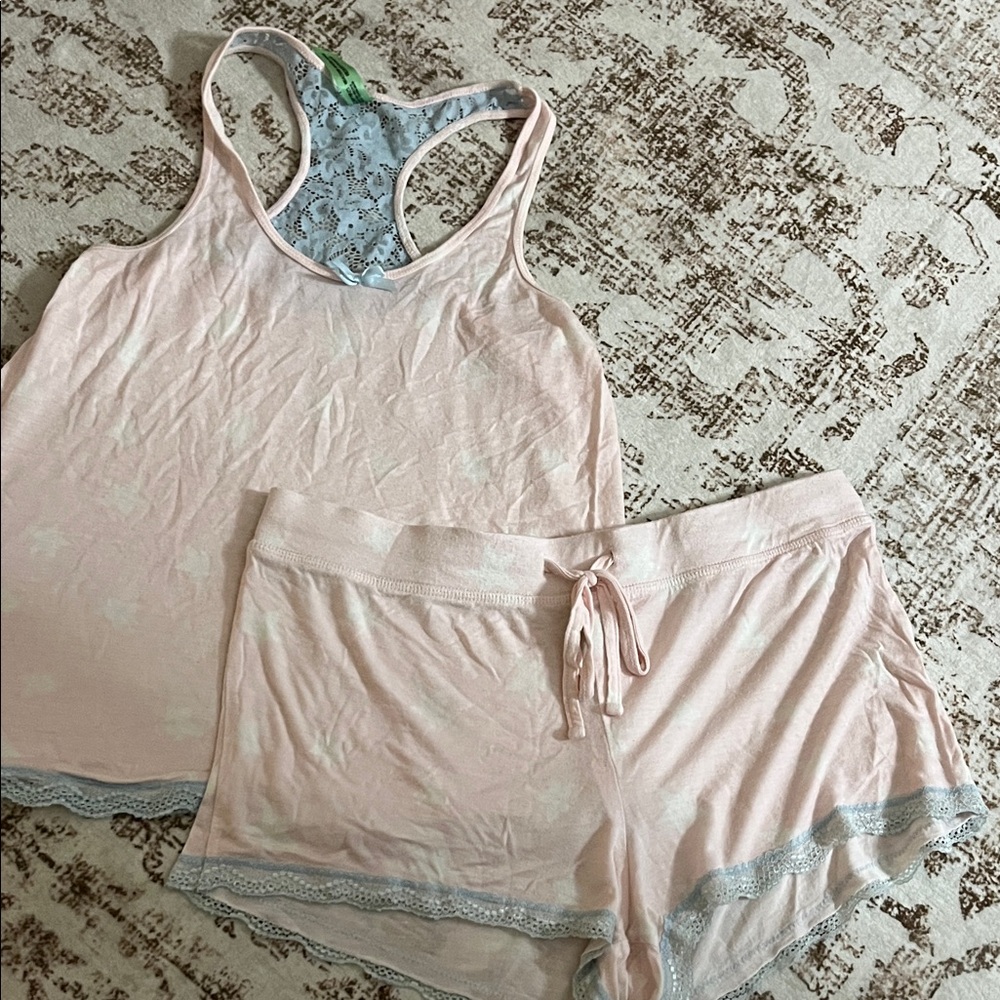 Honeydew Intimates Pink and Baby Blue Lace Pajama Set